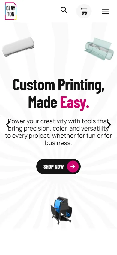 Clayton Prints mobile homepage